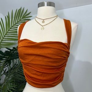 Metallic Orange Corset Crop Too